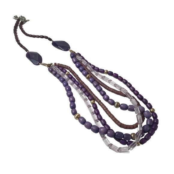 Purple Layered Dyed Wooden Acrylic Women Necklace Jewelry 34 to 38 Inch Length - Picture 6 of 6